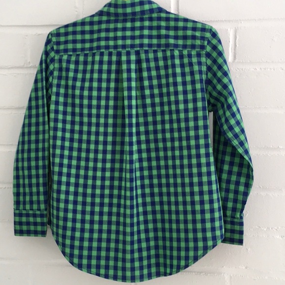 Classic Preppy Boys Navy Blue/Kelly Green Chaps Checkered Button-Down Size 5 - Picture 5 of 8